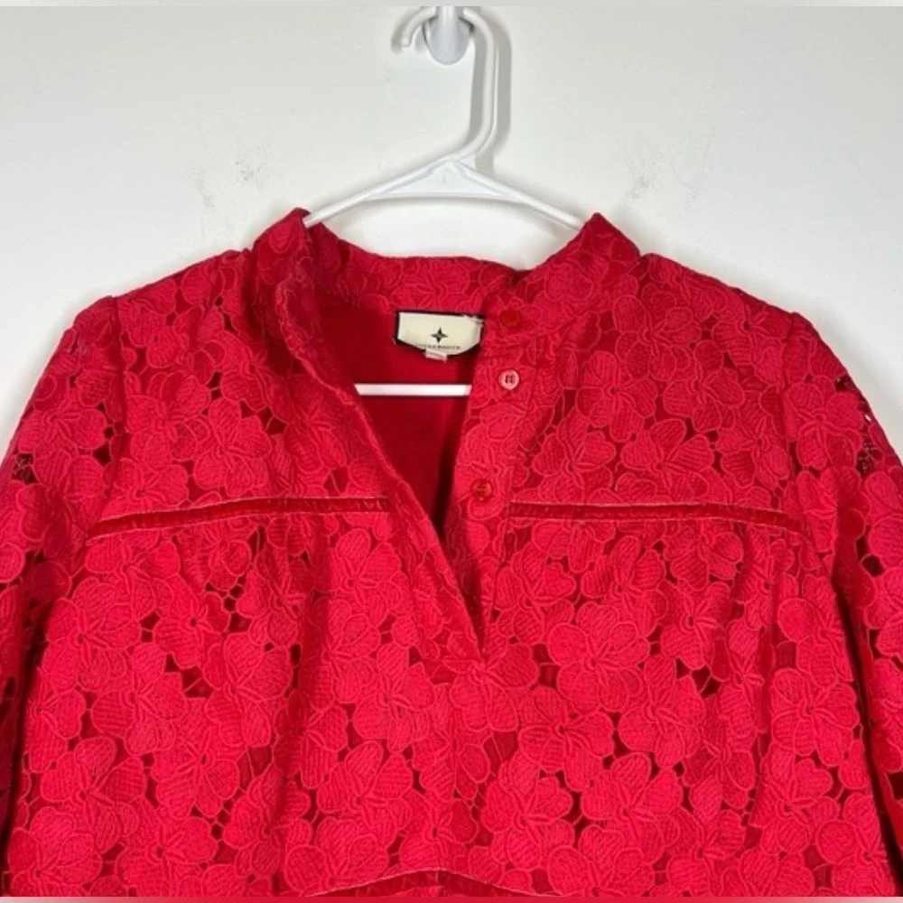 TUCKERNUCK Helena Eyelet Lace Quarter Sleeve Button Up Blouse Shirt - Picture 6 of 7